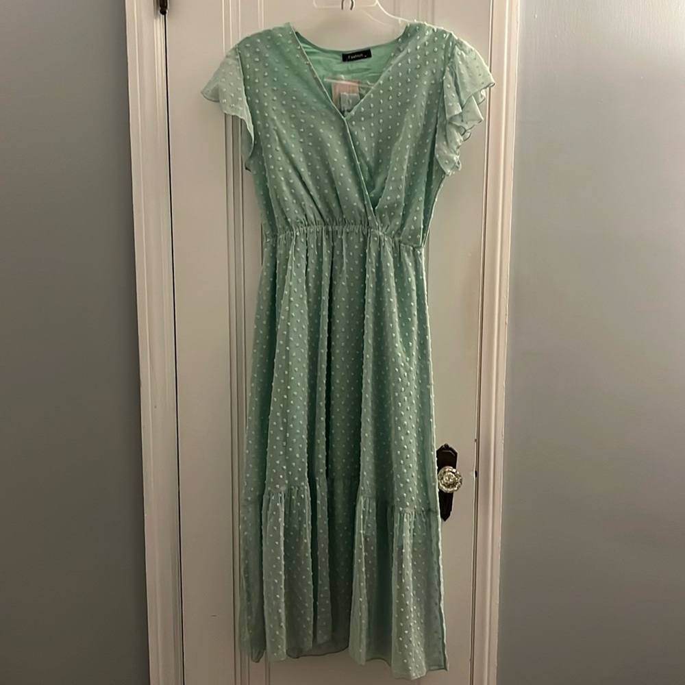 NWT Green sheer dress with polka dot detail